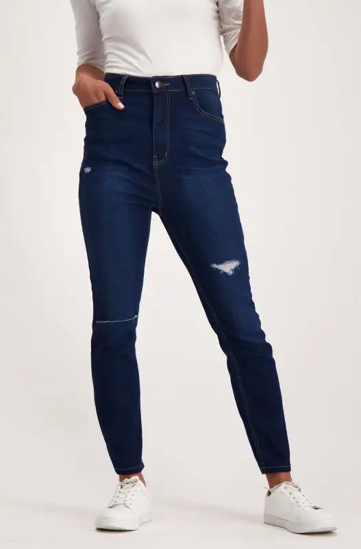 Lara High Rise Rip And Repair Skinny _ 142234 _ Dark Wash sold by Dunns