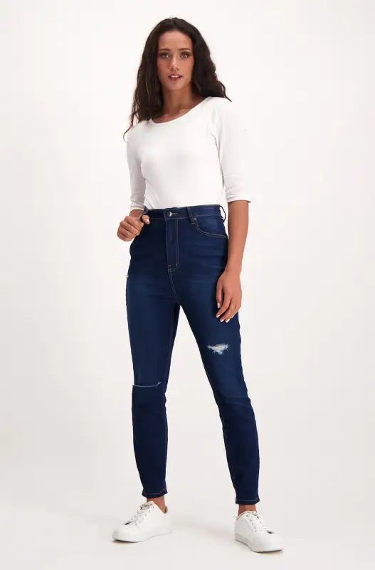 Lara High Rise Rip And Repair Skinny _ 142234 _ Dark Wash sold by Dunns product image thumbnail 4