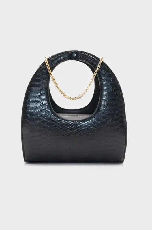 Kathy Croc Curved Handle Sling Bag _ 146074 _ Black sold by Dunns