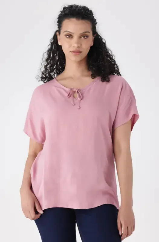 Edith Shortsleeve Front Tie Top _ 145556 _ Pink sold by Dunns