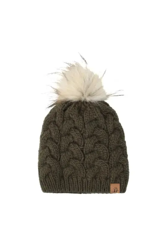 Keri Pompom Cable Beanie _ 136977 _ Fatigue sold by Dunns