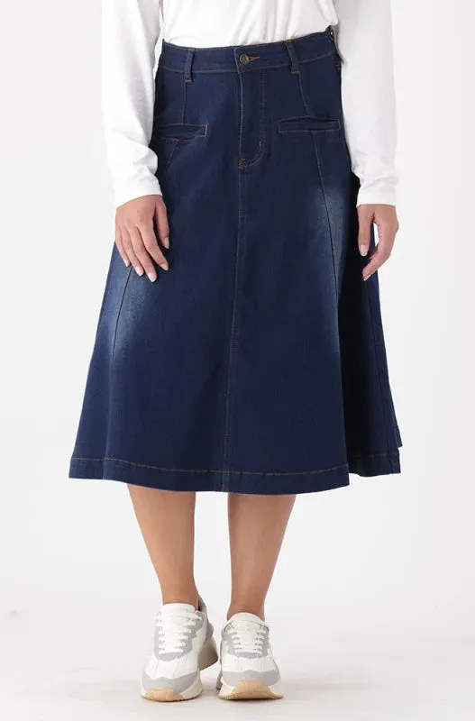 Laura Flare Denim Skirt _ 148805 _ Dark Wash sold by Dunns