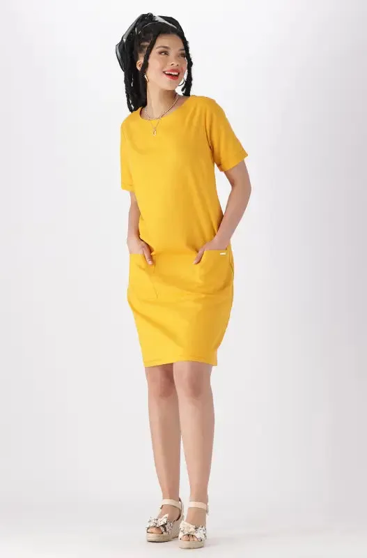 Penelope Linen Shift Dress With Pleat Hem _ 144132 _ Ocre sold by Dunns product image thumbnail 4