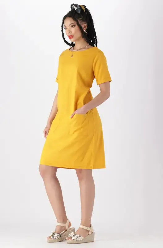 Penelope Linen Shift Dress With Pleat Hem _ 144132 _ Ocre sold by Dunns product image thumbnail 5