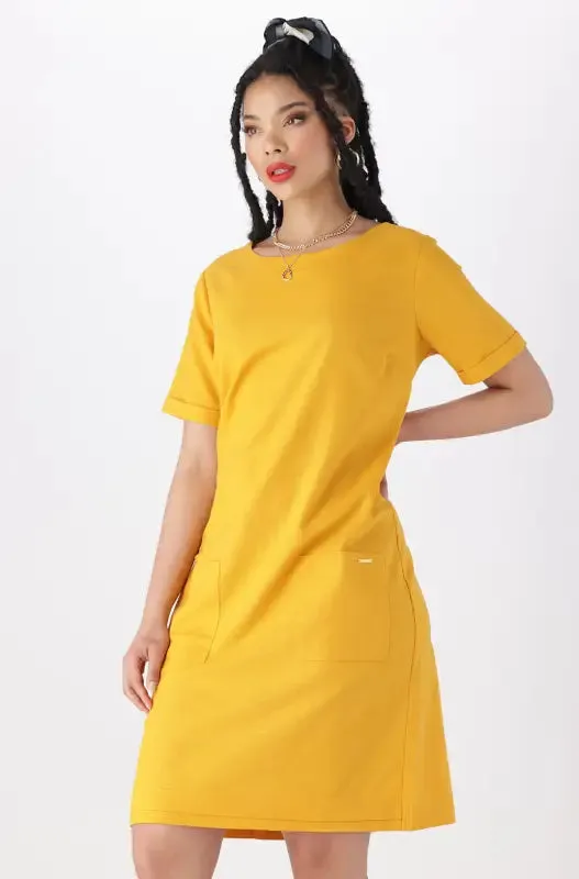 Penelope Linen Shift Dress With Pleat Hem _ 144132 _ Ocre sold by Dunns product image thumbnail 2