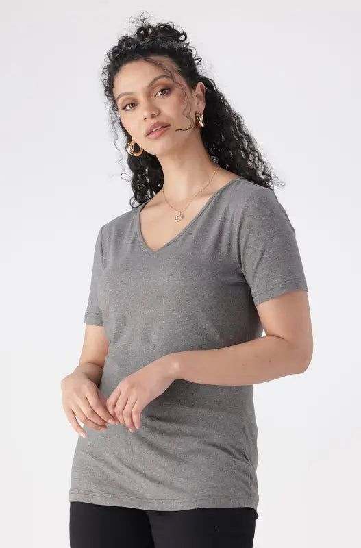 Grace V Neck Tee _ 141319 _ Grey Mel sold by Dunns product image thumbnail 4