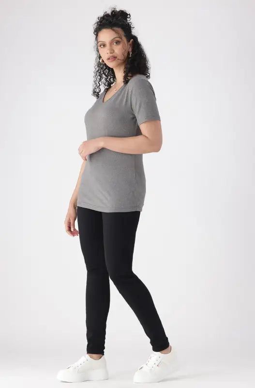 Grace V Neck Tee _ 141319 _ Grey Mel sold by Dunns product image thumbnail 5