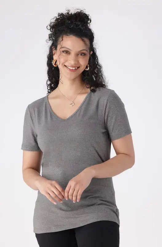 Grace V Neck Tee _ 141319 _ Grey Mel sold by Dunns