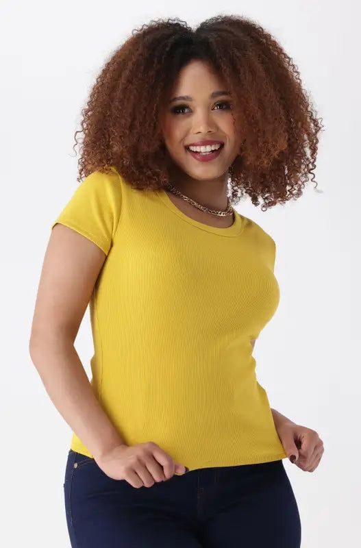 Bella Baby Rib Tee _ 149151 _ Ocre sold by Dunns