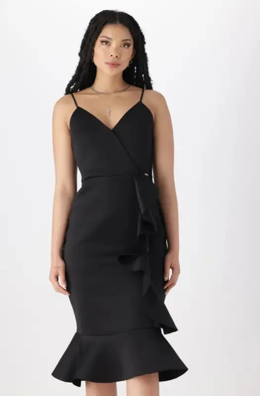 GWEN STRAPPY FRILL BODYCON DRESS _ 145011 _ Black sold by Dunns