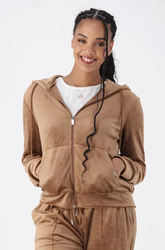 Britney Velour Zip Tru Hoodie _ 145732 _ Taupe sold by Dunns