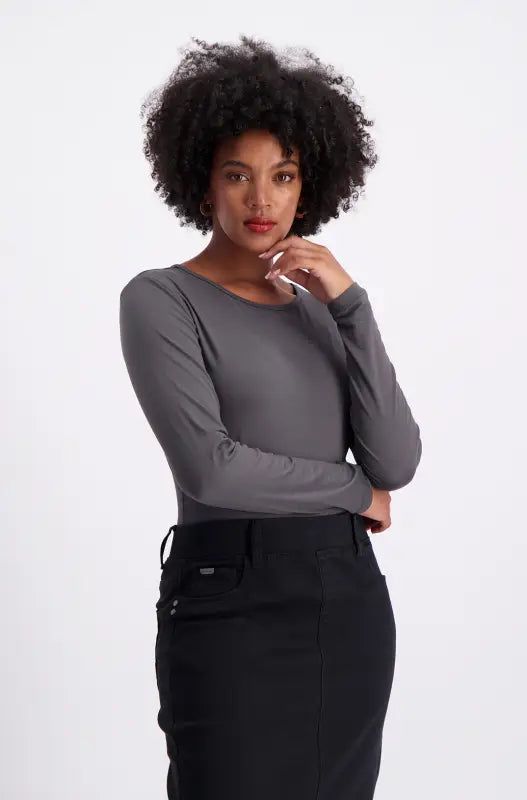 Cleo Crew Neck Tee _ 127508 _ Charcoal sold by Dunns