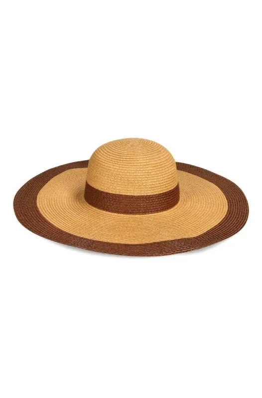 Abigail Striped Wide Brim Hat _ 140362 _ Brown sold by Dunns