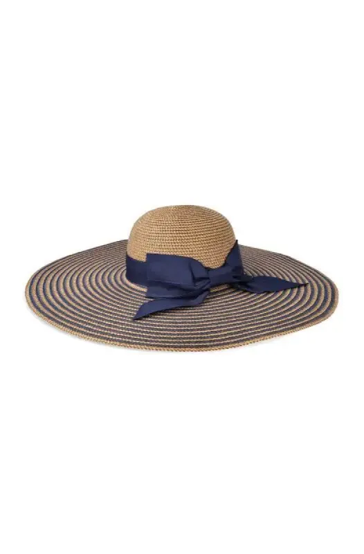 Kiara Stripe Wide Brim Hat _ 123358 _ Brown sold by Dunns
