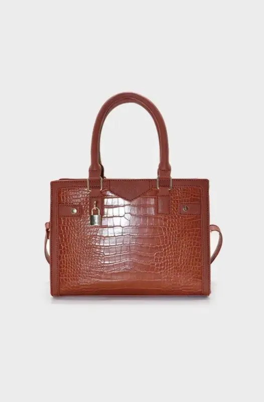 Stevie Croc Handbag _ 147733 _ Brown sold by Dunns