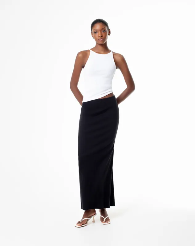 Falda larga tiro alto algodón abertura posterior negra para mujer sold by Gef