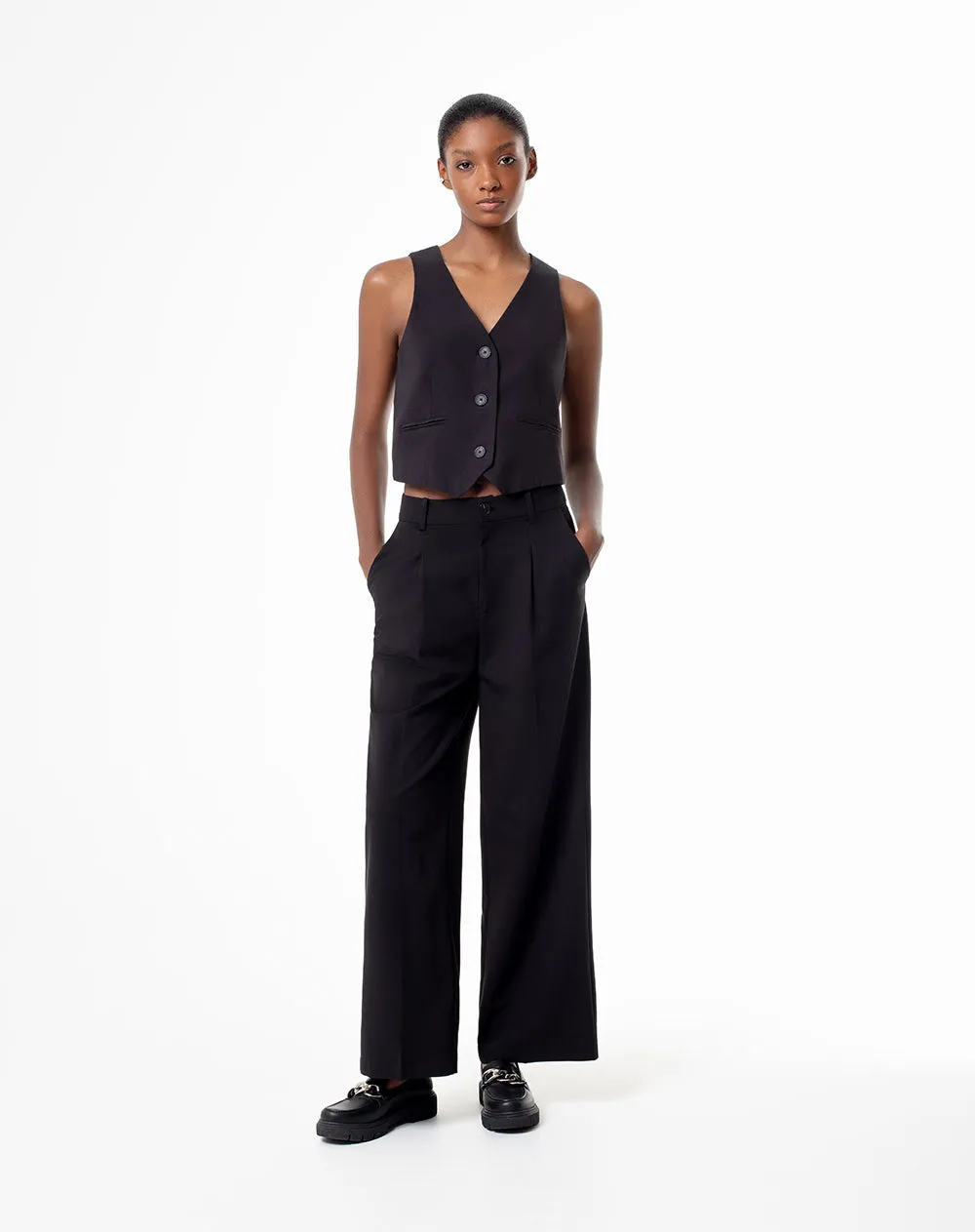 Pantalón wide leg tiro alto negro mujer sold by Gef