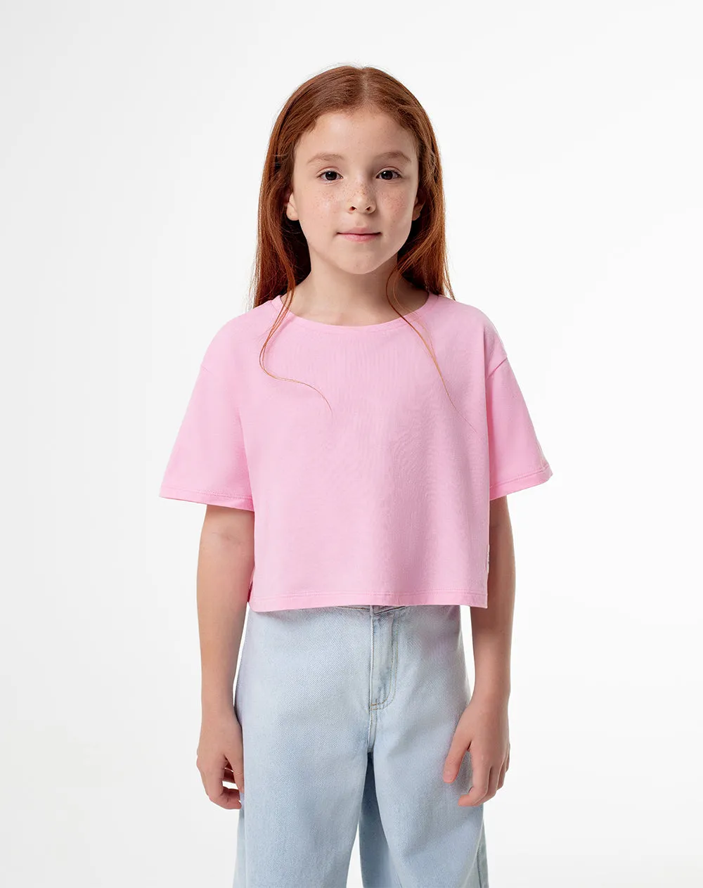 Camiseta crop regular algodón rosa niña sold by Gef