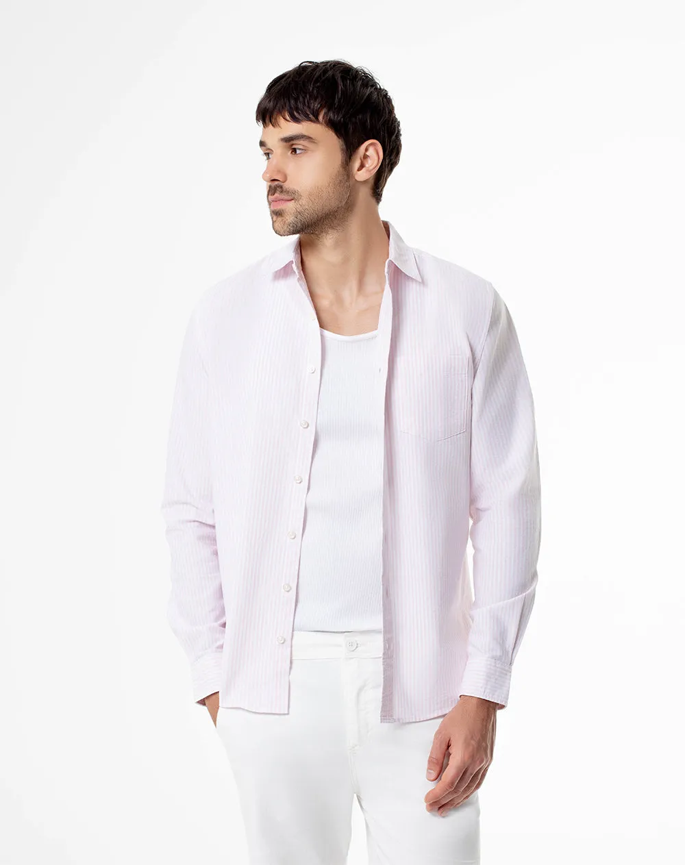Camisa slim fit manga larga rosada con rayas sold by Gef