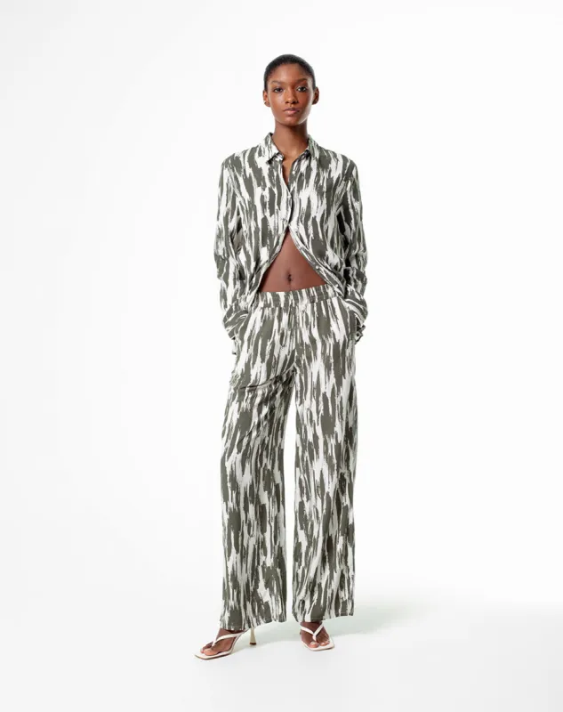 Pantalón palazzo tiro medio  estamapado para mujer sold by Gef