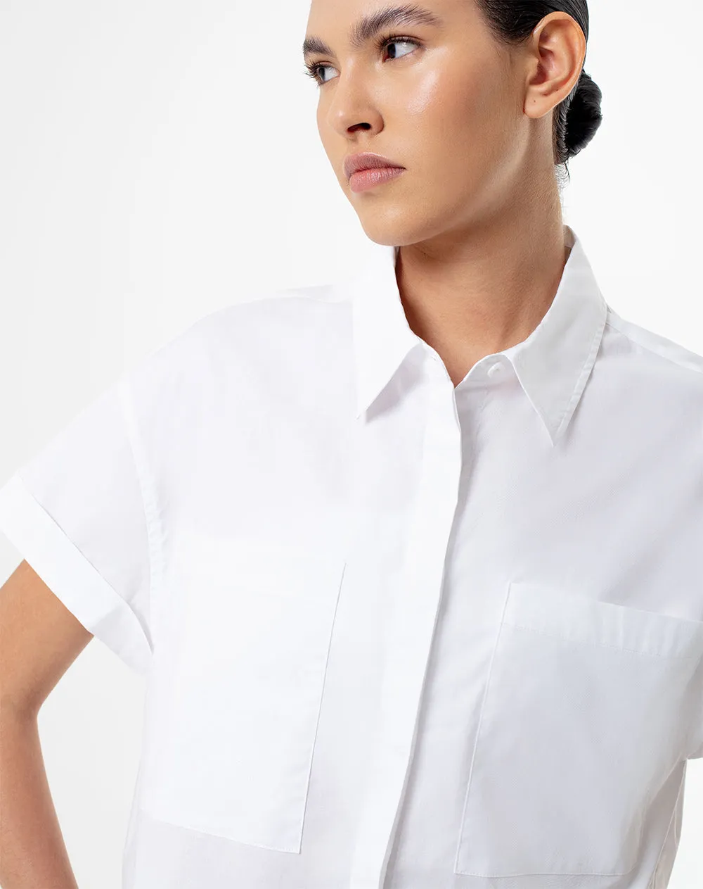 Camisa manga corta oversize crop algodón blanca mujer sold by Gef product image thumbnail 3