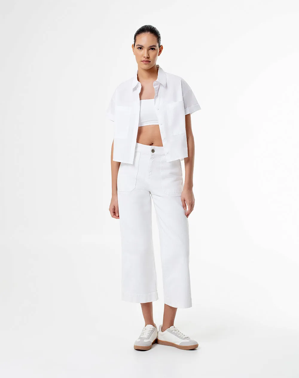 Camisa manga corta oversize crop algodón blanca mujer sold by Gef product image thumbnail 4