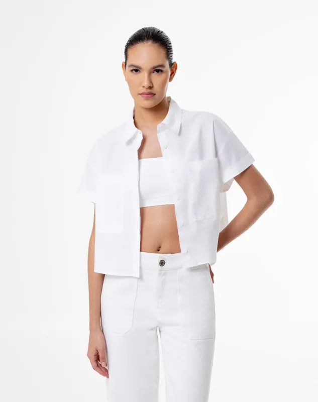 Camisa manga corta oversize crop algodón blanca mujer sold by Gef