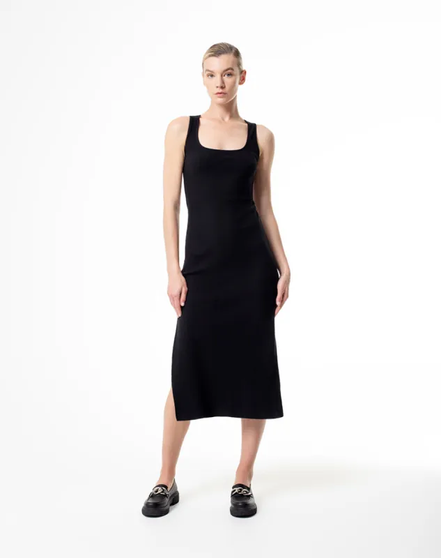 Vestido largo en rib negro sold by Gef