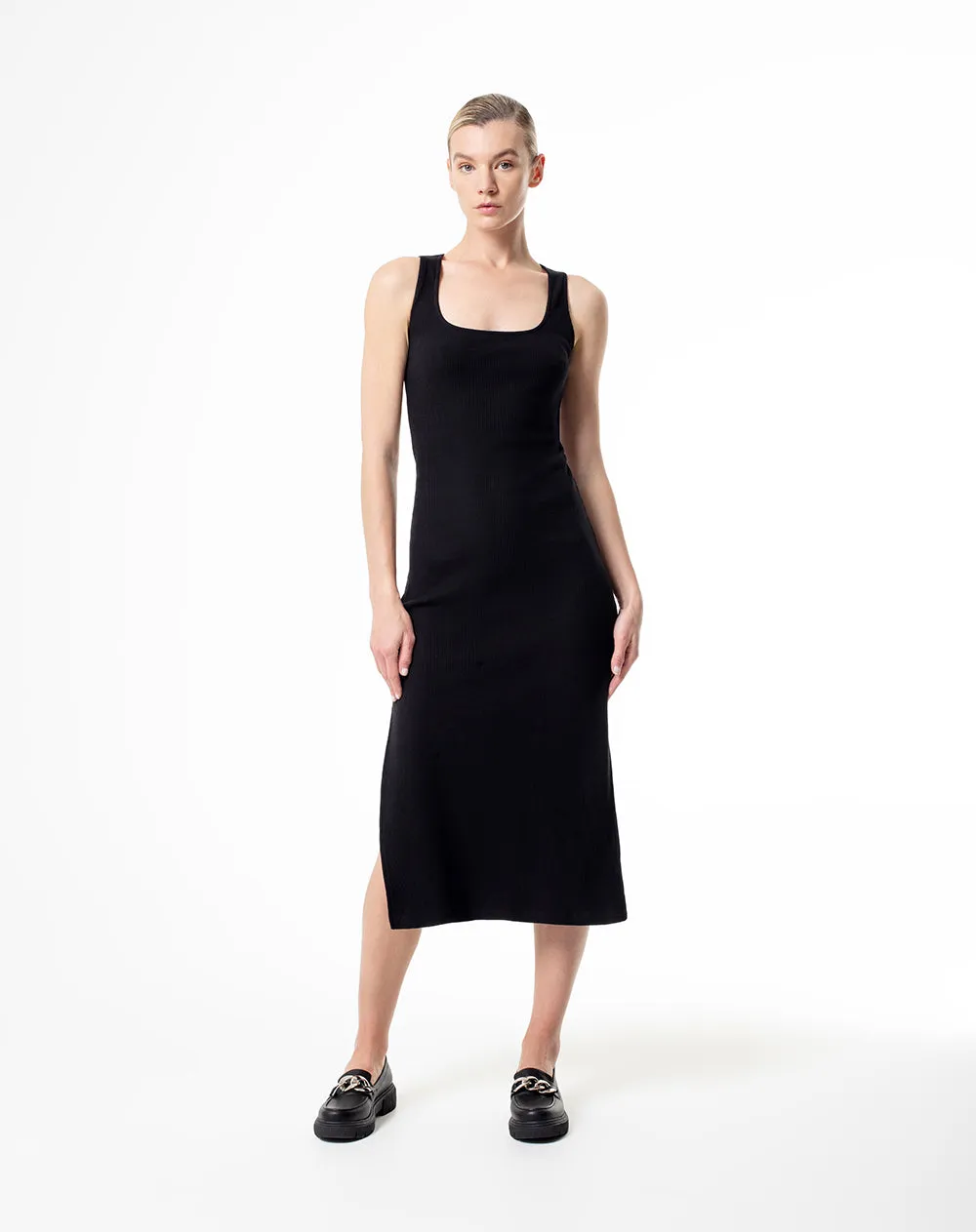 Vestido largo en rib negro sold by Gef