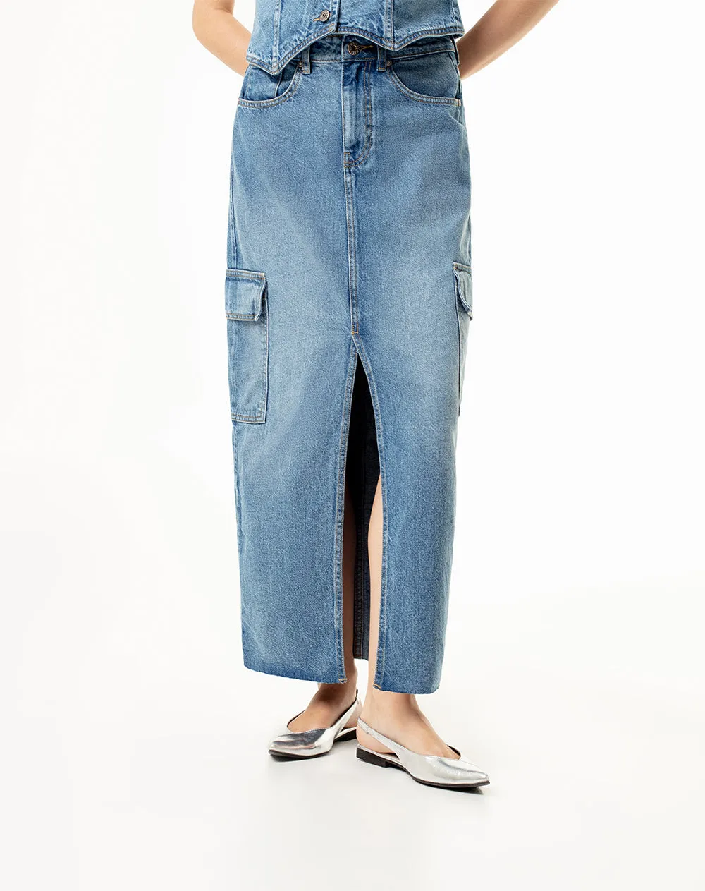 Falda larga tiro medio índigo sold by Gef product image thumbnail 3