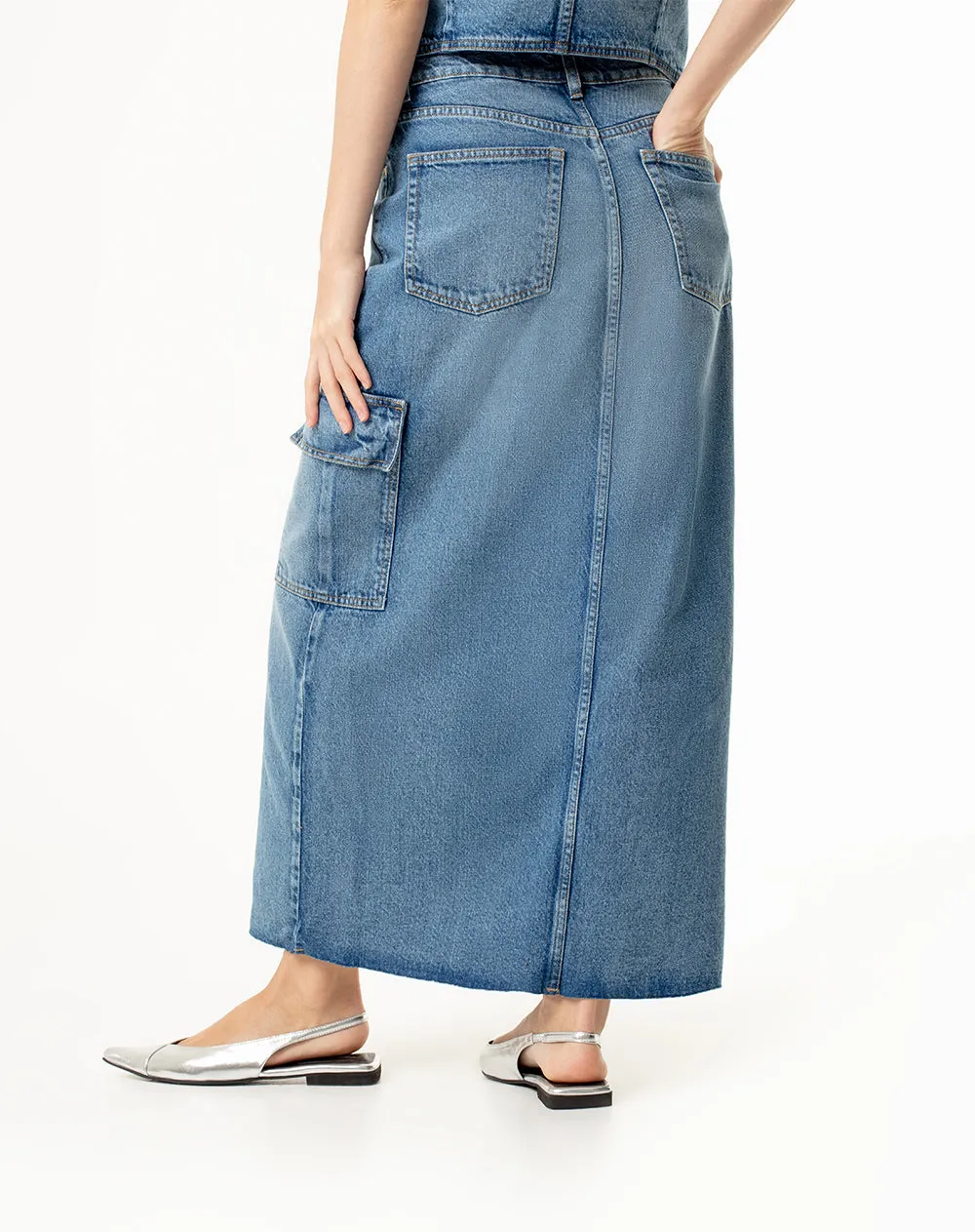 Falda larga tiro medio índigo sold by Gef product image thumbnail 2