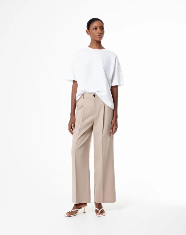 Pantalón wide leg tiro alto caqui mujer sold by Gef