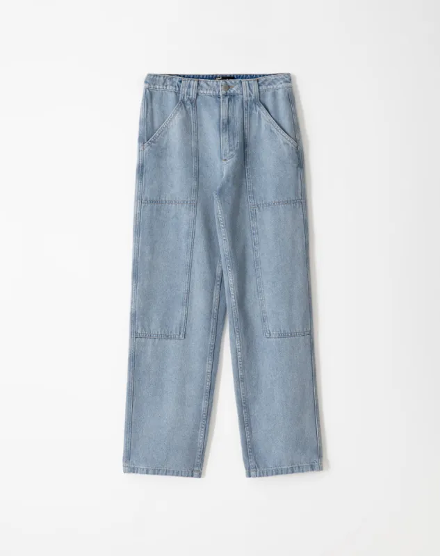 Jean wide tiro medio 100% algodón índigo claro mujer sold by Gef