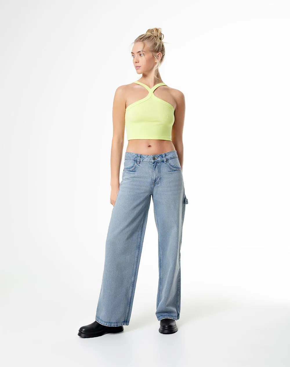 Crop top slim rib algodón verde mujer sold by Gef product image thumbnail 4