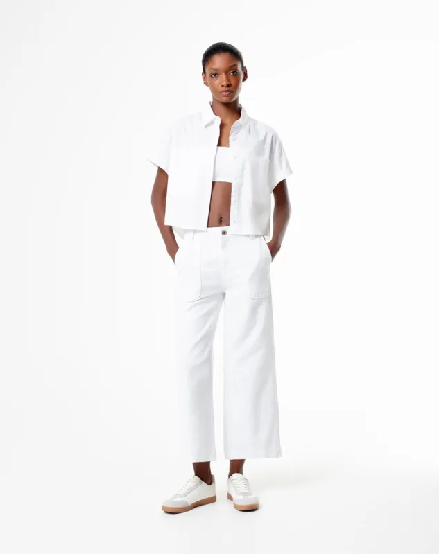 Jean culotte tiro medio 4 bolsillos blanco para mujer sold by Gef