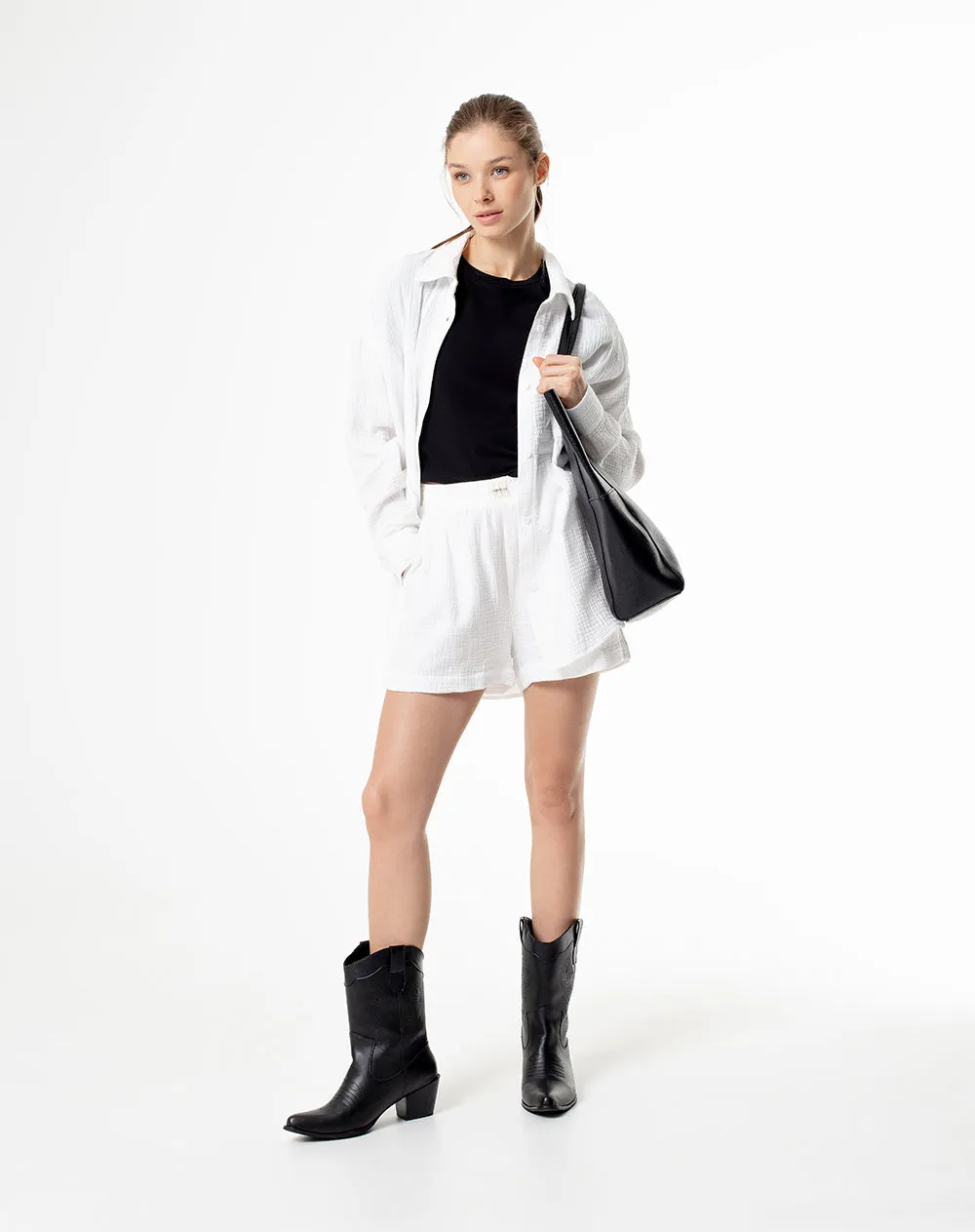 Short tiro alto algodón blanco mujer sold by Gef product image thumbnail 5