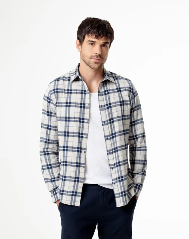 Camisa slim fit manga larga azul con cuadros sold by Gef