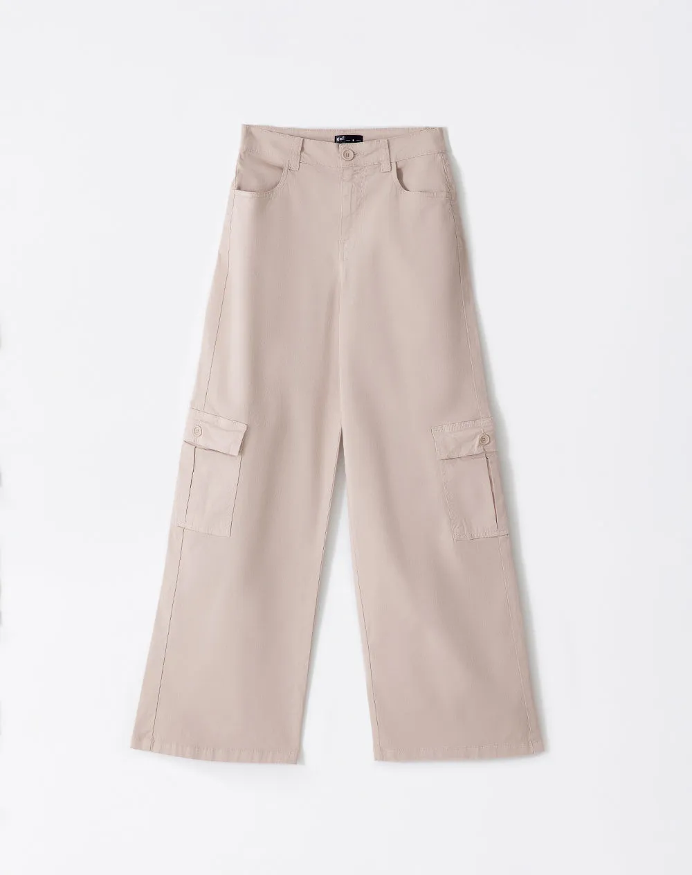 Pantalón cargo tiro medio algodón 5 bolsillos arena para mujer sold by Gef