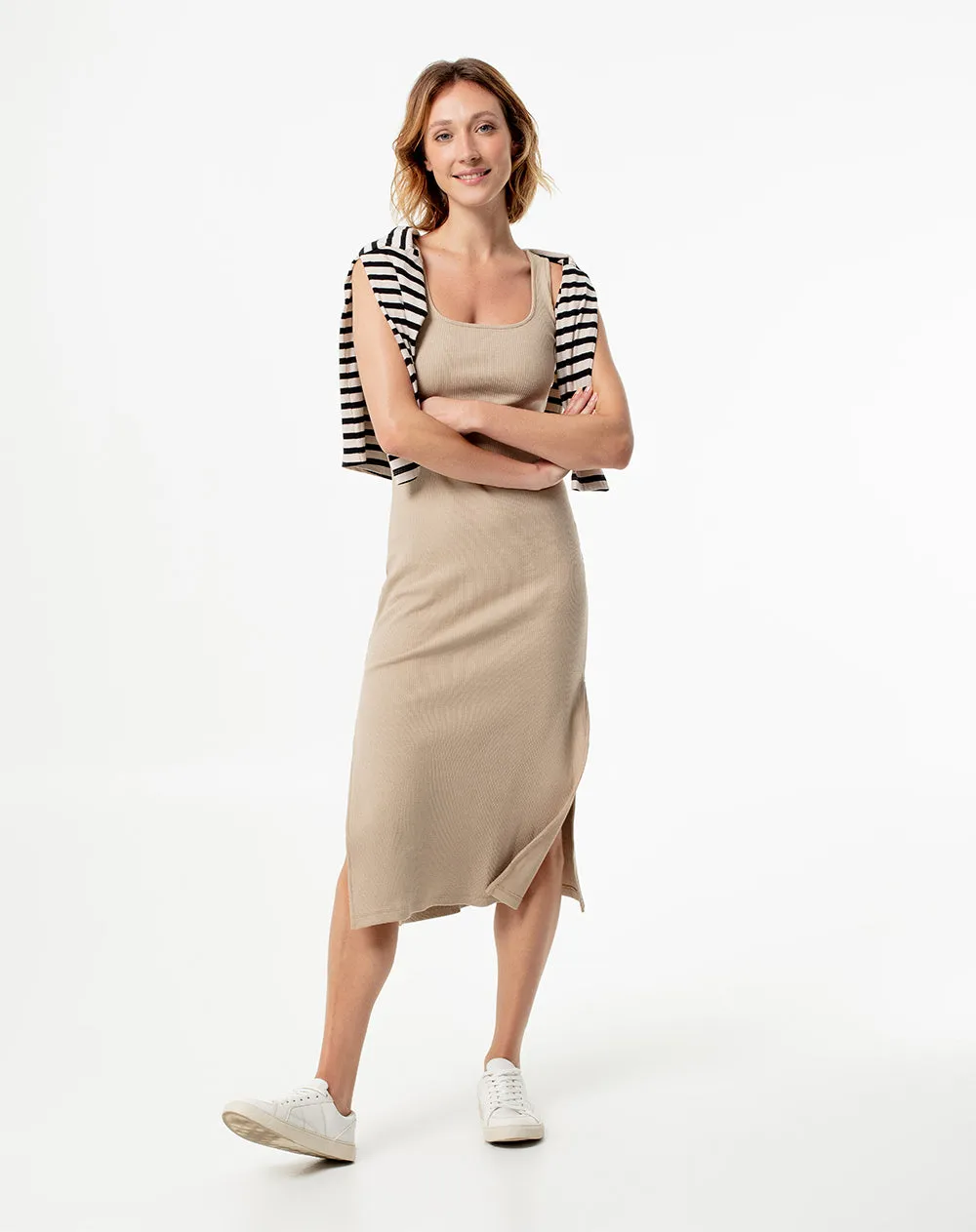 Vestido largo en rib kaki sold by Gef