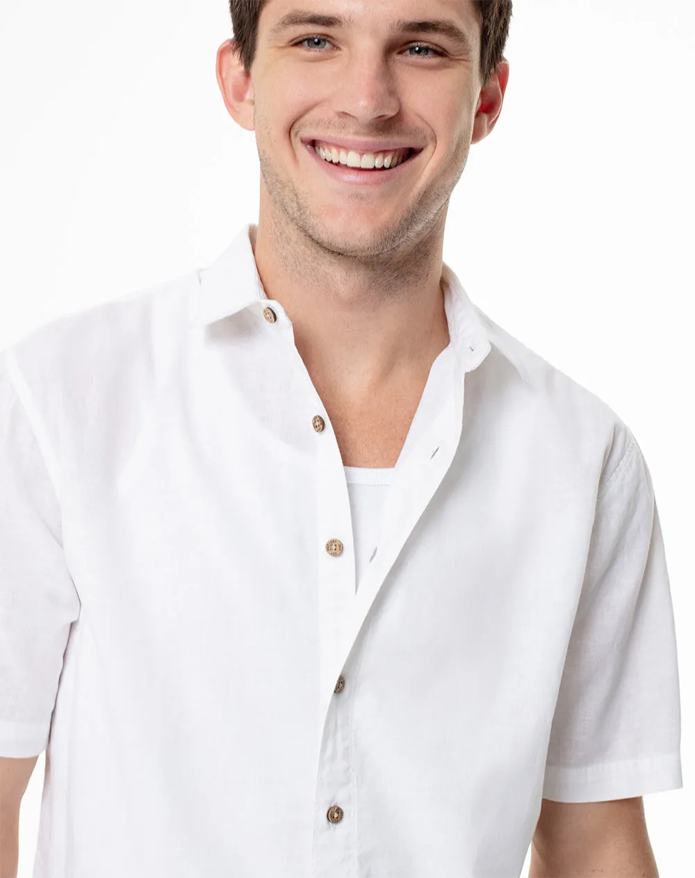 Camisa manga corta regular lino blanca hombre sold by Gef product image thumbnail 3