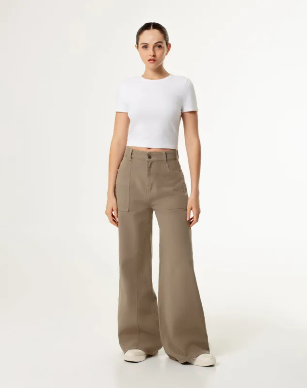 Pantalón loose fit tiro medio en drill verde sold by Gef