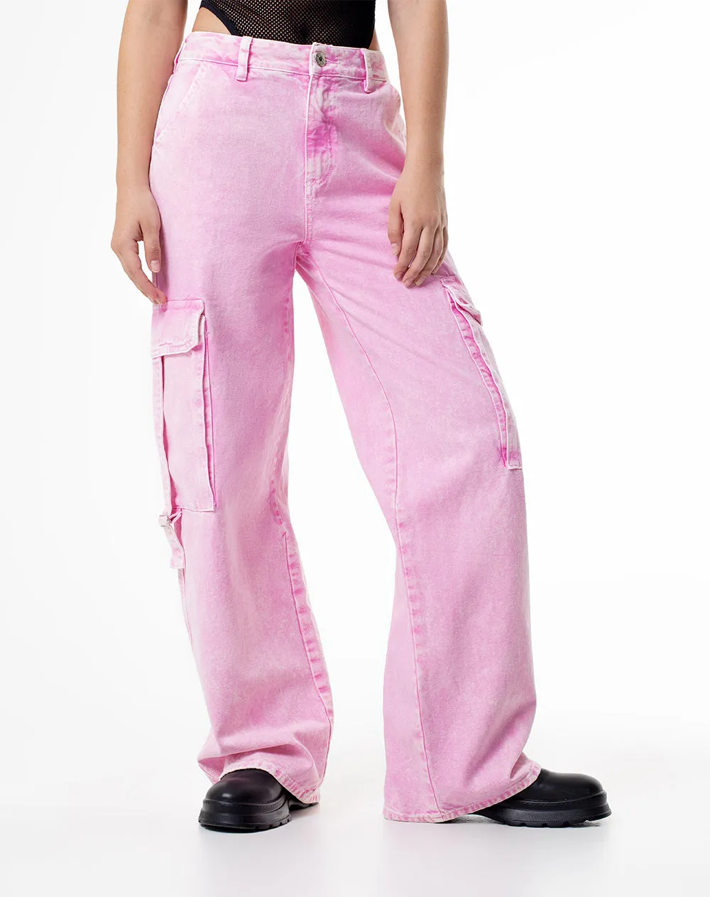 Jean loose fit tiro alto en drill rosado sold by Gef product image thumbnail 3