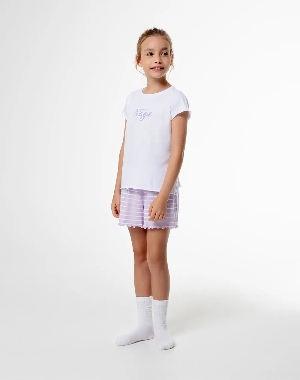 Camiseta + short de pijana niña algodón morada sold by Gef