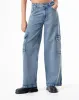 Jean wide leg tiro medio bolsillos tipo cargo azul oscuro para mujer sold by Gef