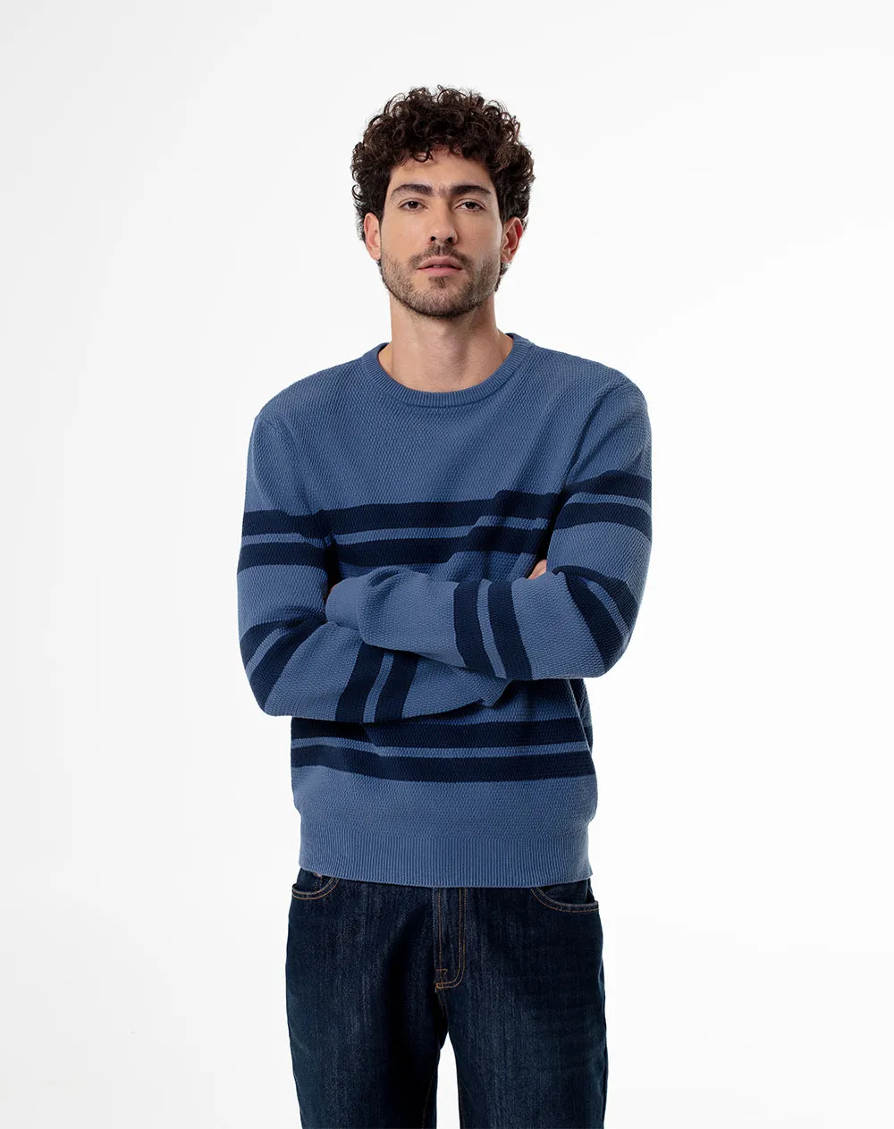 Buzo regular fit azul rayas sold by Gef