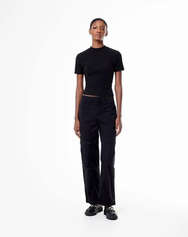 Pantalón cargo tiro medio algodón bolsillos negro mujer sold by Gef