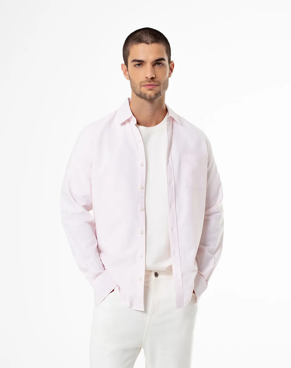 Camisa manga larga slim algodón rosada hombre sold by Gef