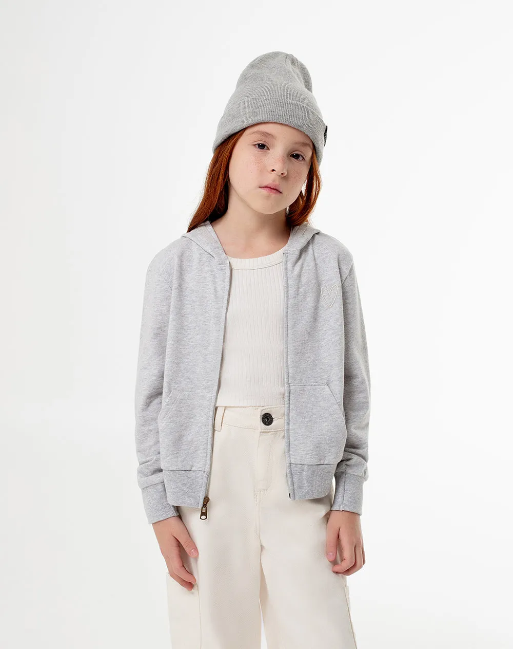 Chaqueta regular fit con capucha gris jaspeada sold by Gef