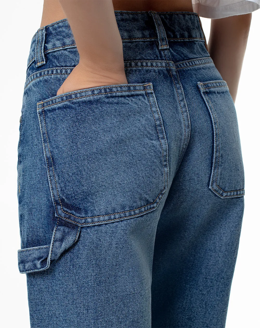 Jean wide leg utilitario tiro medio 100% algodón índigo oscuro mujer sold by Gef product image thumbnail 4