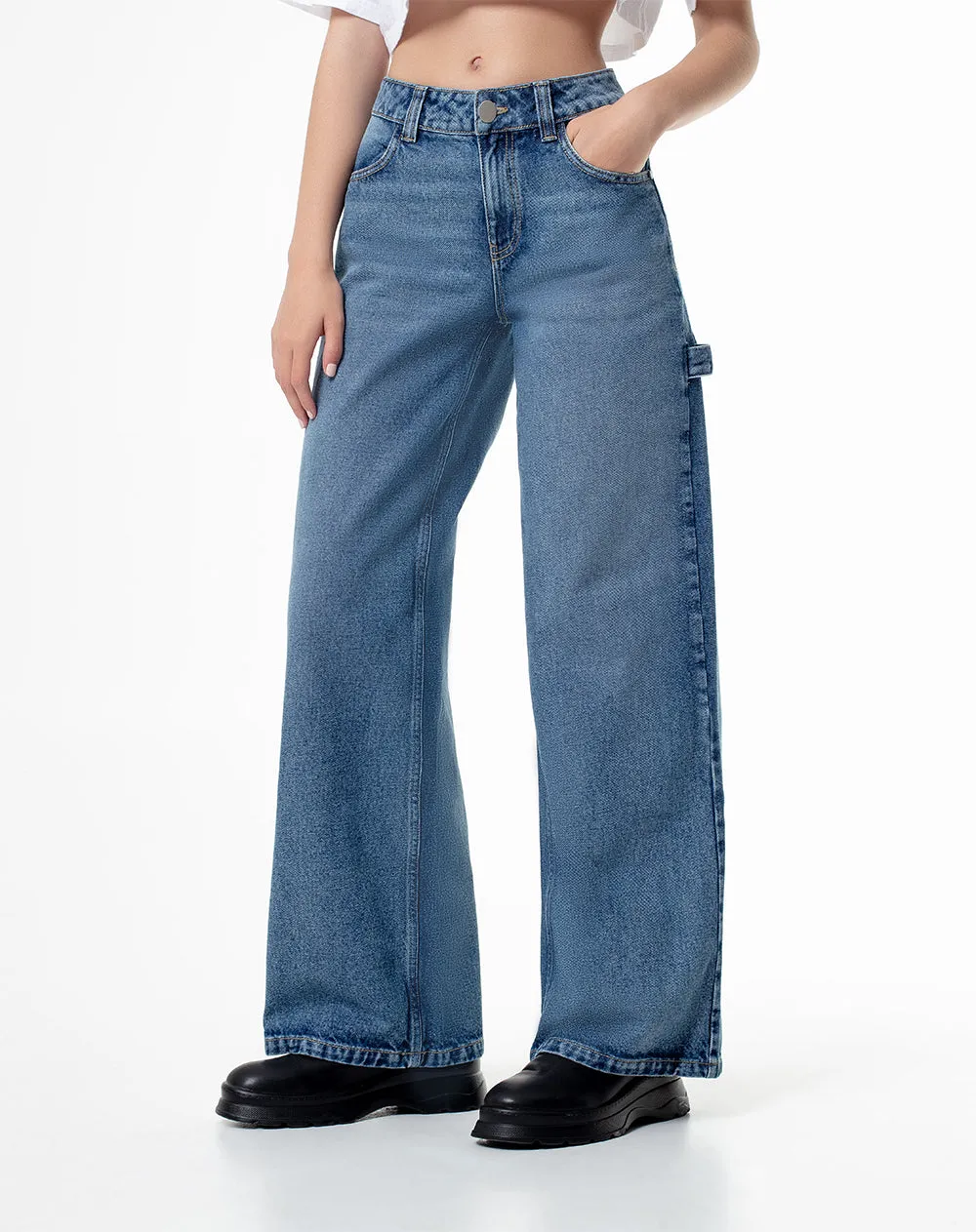 Jean wide leg utilitario tiro medio 100% algodón índigo oscuro mujer sold by Gef product image thumbnail 3